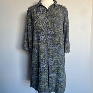 Scotch & Soda Feather Bottle Green‎ Fishscale Print 3/4 sleeve Button Shirtdress
